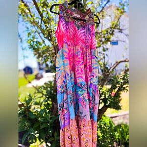 Unique Boho-Chic Pink Colorful Summer Maxi Dress